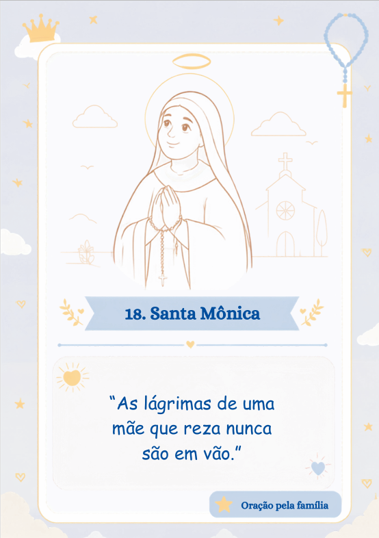 Cartão de memorização de Santa Mônica com ilustração e oração pela família
